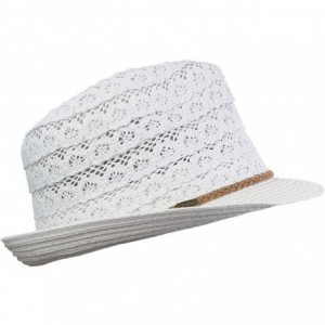 Fedoras Children's Brown Braided Trim Spring Summer Cotton Lace Vented Fedora Hat - White - CR17YQ2TDEW $9.20