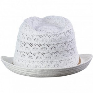 Fedoras Children's Brown Braided Trim Spring Summer Cotton Lace Vented Fedora Hat - White - CR17YQ2TDEW $9.20