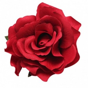 Headbands Women Sweet Big Rose Blossom Flower Wedding Bridal Hair Clip Hairpin Brooch Pin - Red - CN187EA5IW0 $19.79
