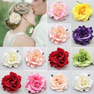 Headbands Women Sweet Big Rose Blossom Flower Wedding Bridal Hair Clip Hairpin Brooch Pin - Red - CN187EA5IW0 $7.92