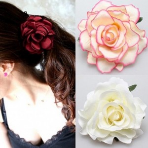Headbands Women Sweet Big Rose Blossom Flower Wedding Bridal Hair Clip Hairpin Brooch Pin - Red - CN187EA5IW0 $7.92