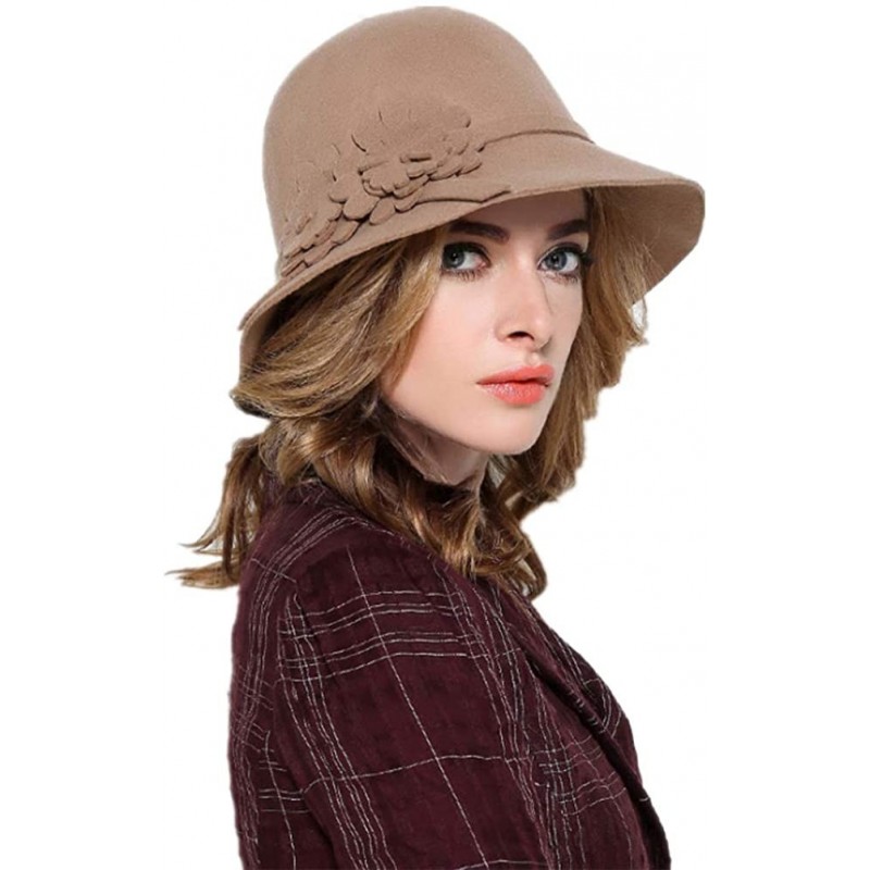 Berets Womens Bowknot 100% Wool Fall Winter Derby Hat Doom Cloche Hat - B-light Tan - C718GTQA9YR $15.83