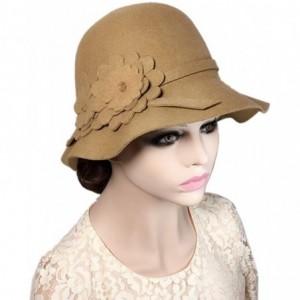 Berets Womens Bowknot 100% Wool Fall Winter Derby Hat Doom Cloche Hat - B-light Tan - C718GTQA9YR $15.83