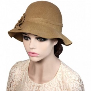 Berets Womens Bowknot 100% Wool Fall Winter Derby Hat Doom Cloche Hat - B-light Tan - C718GTQA9YR $15.83