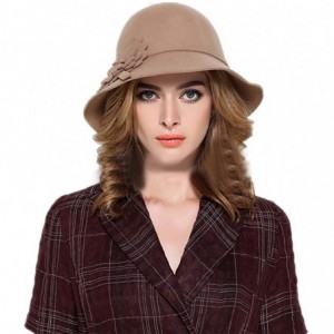Berets Womens Bowknot 100% Wool Fall Winter Derby Hat Doom Cloche Hat - B-light Tan - C718GTQA9YR $15.83