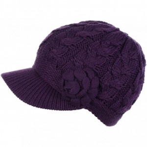 Newsboy Caps Women's Winter Fleece Lined Elegant Flower Cable Knit Newsboy Cabbie Hat - Purple Cable Flower - CP18ZO8Z448 $13.25