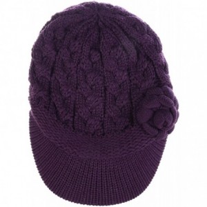 Newsboy Caps Women's Winter Fleece Lined Elegant Flower Cable Knit Newsboy Cabbie Hat - Purple Cable Flower - CP18ZO8Z448 $13.25