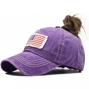 Baseball Caps Distressed Ponytail Hat for Women American-Flag Pony Tail Caps High Bun - Purple - CE18XS0SNZX $21.71