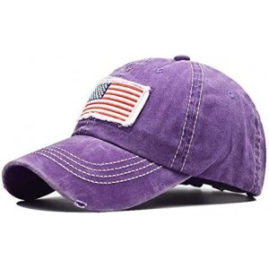 Baseball Caps Distressed Ponytail Hat for Women American-Flag Pony Tail Caps High Bun - Purple - CE18XS0SNZX $7.57