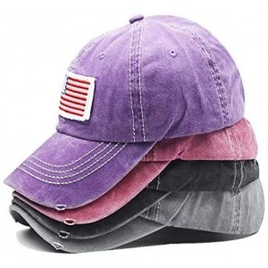 Baseball Caps Distressed Ponytail Hat for Women American-Flag Pony Tail Caps High Bun - Purple - CE18XS0SNZX $7.57