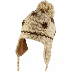 Skullies & Beanies Multi Stripe Knit Pom Pom Handmade Beanie Winter Ski Warm Hat - Flower-beige - C318NNHUY0Q $11.42