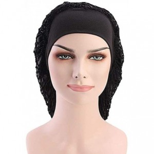 Skullies & Beanies Net Night Sleep Cap Hat Crocheted Slouchy Bonnet-Wide Band-Double Layered-Snood Hair - Black - CO18L88AY9G...