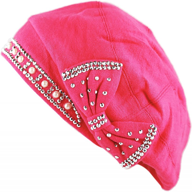 Skullies & Beanies Women's Handmade Warm Baggy Fleece Lined Slouch Beanie Hat - 1. Ribbon1 - Hot Pink - C3126IAHG3P $15.75
