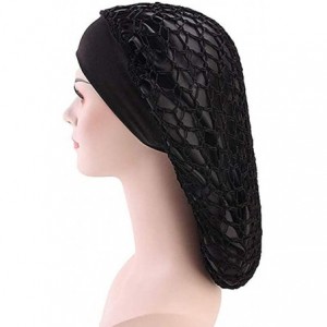 Skullies & Beanies Net Night Sleep Cap Hat Crocheted Slouchy Bonnet-Wide Band-Double Layered-Snood Hair - Black - CO18L88AY9G...