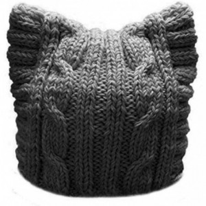 Skullies & Beanies Handmade Knit Pussycat Hat Women's March Parade Cap Cat Ears Beanie - Adult-dark Grey - CL189KK5HGA $11.01