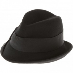 Fedoras Trendy Felted Wool Fedora- Slanted Brim Trilby Cap- Grosgrain Bow Hatband - Black - C718060RX3R $18.85