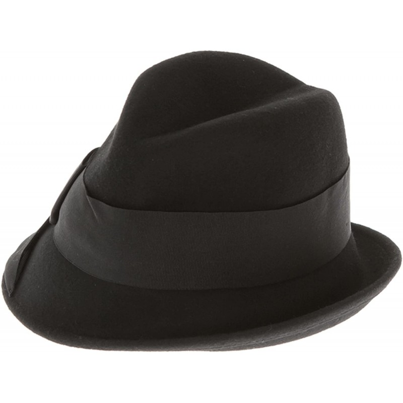 Fedoras Trendy Felted Wool Fedora- Slanted Brim Trilby Cap- Grosgrain Bow Hatband - Black - C718060RX3R $39.28