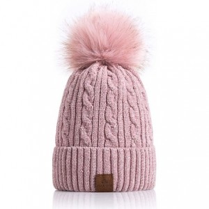 Skullies & Beanies Women Winter Pom Pom Beanie Hats Warm Fleece Lined-Chunky Trendy Cute Chenille Knit Twist Cap - 2-pink-b -...