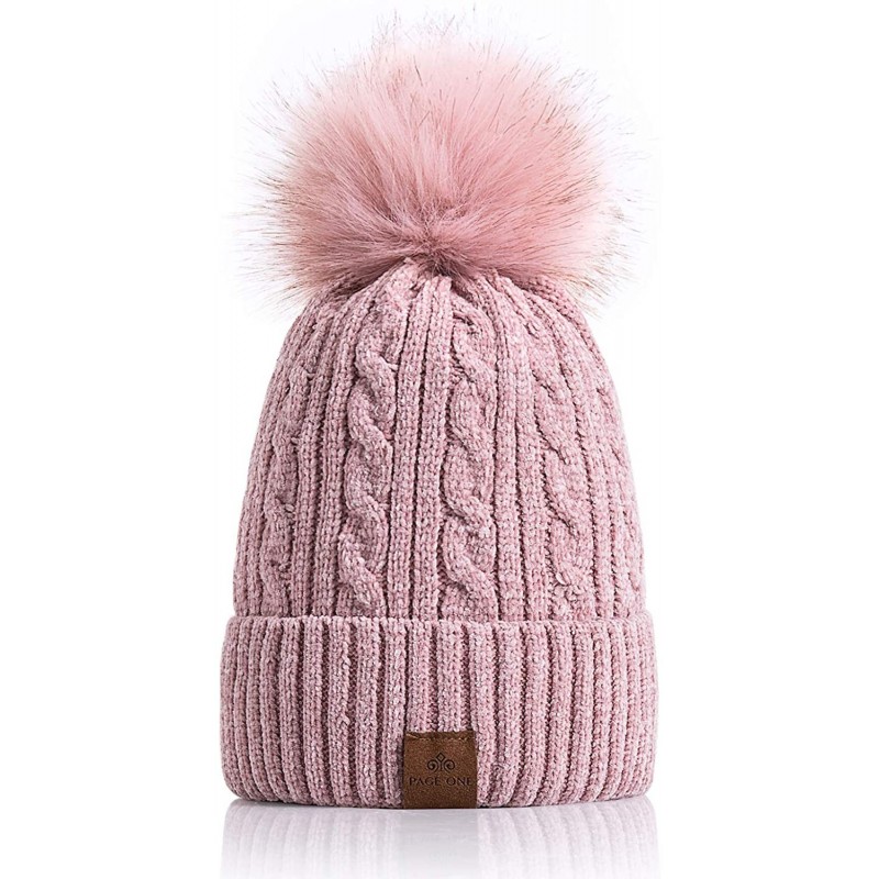 Skullies & Beanies Women Winter Pom Pom Beanie Hats Warm Fleece Lined-Chunky Trendy Cute Chenille Knit Twist Cap - 2-pink-b -...