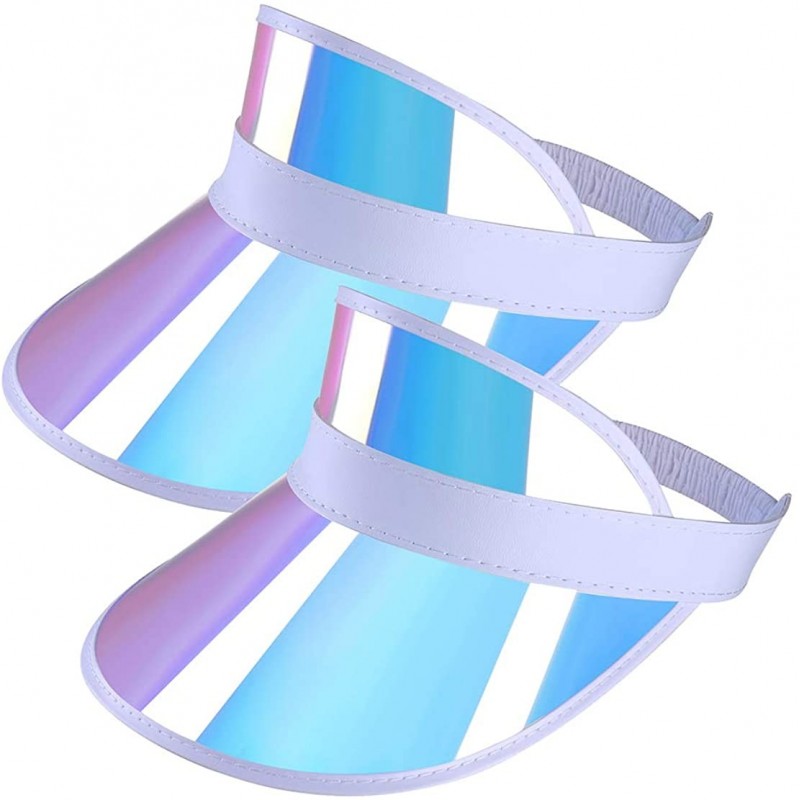 Visors Iridescent Plastic Sun-Visor Hats UV-Shield Protection Hat Tennis-Viosr-Mirrored - Rainbow 2pcs - CU19620W8GY $19.62