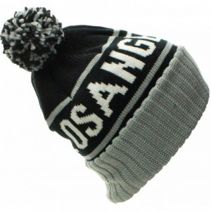 Skullies & Beanies USA Favorite City Cuff Cable Knit Winter Pom Pom Beanie Hat Cap - Los Angeles - Black Gray - C011Q2V5TBN $...