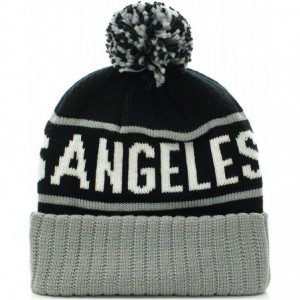 Skullies & Beanies USA Favorite City Cuff Cable Knit Winter Pom Pom Beanie Hat Cap - Los Angeles - Black Gray - C011Q2V5TBN $...