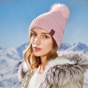 Skullies & Beanies Women Winter Pom Pom Beanie Hats Warm Fleece Lined-Chunky Trendy Cute Chenille Knit Twist Cap - 2-pink-b -...