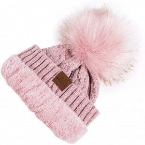 Skullies & Beanies Women Winter Pom Pom Beanie Hats Warm Fleece Lined-Chunky Trendy Cute Chenille Knit Twist Cap - 2-pink-b -...