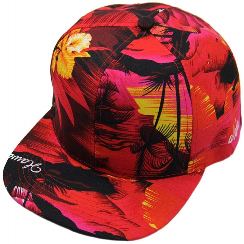 Baseball Caps Floral Hawaiian Adjustable Snapback Hats Baseball Caps - Red/Flat - CV18O24CEIW $10.44