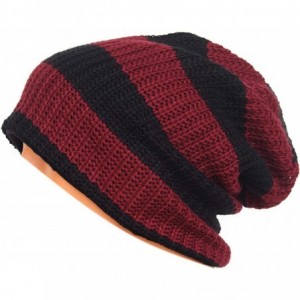 Skullies & Beanies Unisex Beanie Hat Slouchy Knit Cap Skullcap Stripe Baggy Style 1002 - Claret - CC128MYT7K1 $11.39