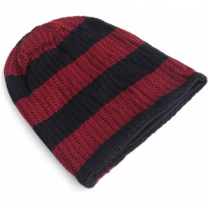 Skullies & Beanies Unisex Beanie Hat Slouchy Knit Cap Skullcap Stripe Baggy Style 1002 - Claret - CC128MYT7K1 $11.39