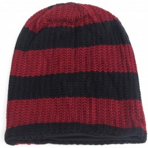 Skullies & Beanies Unisex Beanie Hat Slouchy Knit Cap Skullcap Stripe Baggy Style 1002 - Claret - CC128MYT7K1 $11.39