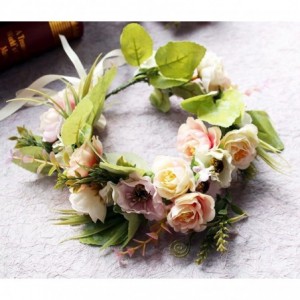 Headbands Adjustable Flower Headband Hair Wreath Floral Garland Crown Halo Headpiece with Ribbon Boho Wedding Festival - F - ...