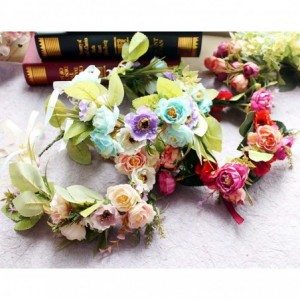 Headbands Adjustable Flower Headband Hair Wreath Floral Garland Crown Halo Headpiece with Ribbon Boho Wedding Festival - F - ...