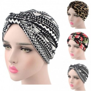 Skullies & Beanies Women Vintage Silky Turbans Bonnet Elastic Wide Band Multifunction Printing Hat Chemo Hair Loss Cap - 3 Pa...