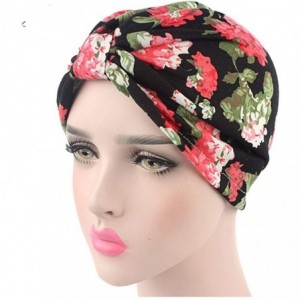 Skullies & Beanies Women Vintage Silky Turbans Bonnet Elastic Wide Band Multifunction Printing Hat Chemo Hair Loss Cap - 3 Pa...