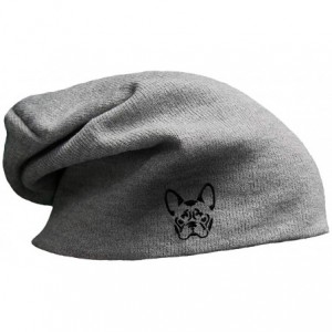 Skullies & Beanies Custom Slouchy Beanie French Bulldog Silhouette Embroidery Cotton - Light Grey - C612LJTR0KP $19.95