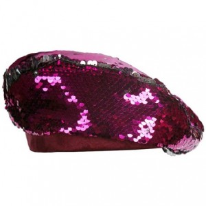 Berets Women Bling Sequins Beret Hats Sparkly Beanies Shining Performance Cap - Rose_red - CB18OXN2GG2 $16.25