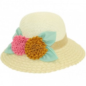 Sun Hats Women's Summer Sun Hat Bucket Hat - Double Flower - Cream - CH11LHKYVP9 $22.38