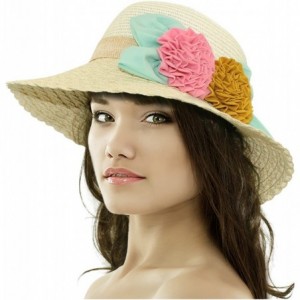 Sun Hats Women's Summer Sun Hat Bucket Hat - Double Flower - Cream - CH11LHKYVP9 $22.38