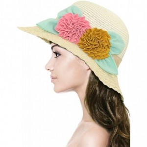 Sun Hats Women's Summer Sun Hat Bucket Hat - Double Flower - Cream - CH11LHKYVP9 $22.38
