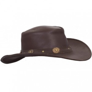 Cowboy Hats Leather Cowhide Outback Cowboy Conchos Hat - Autumn Brown - CZ18AAD4X8E $86.74