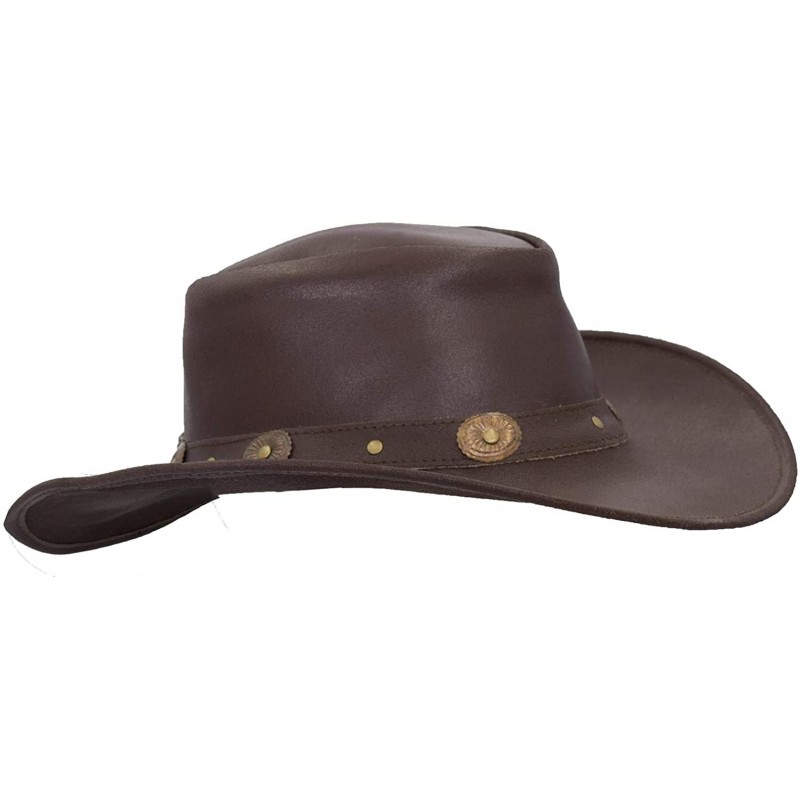 Cowboy Hats Leather Cowhide Outback Cowboy Conchos Hat - Autumn Brown - CZ18AAD4X8E $42.20