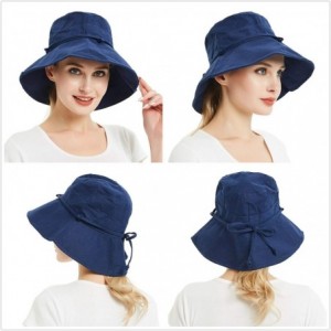 Sun Hats Bucket Hats for Women- Wide Brim UV Protection Sun Hat Packable Outdoor Beach Caps with Chin Strap - C918MIHWEK0 $16.73