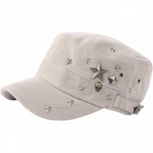 Baseball Caps A173 Skull Devil Star Metal Stud Fashion Punk Club Army Cap Cadet Military Hat - Beige - C8182KLL2E9 $26.00