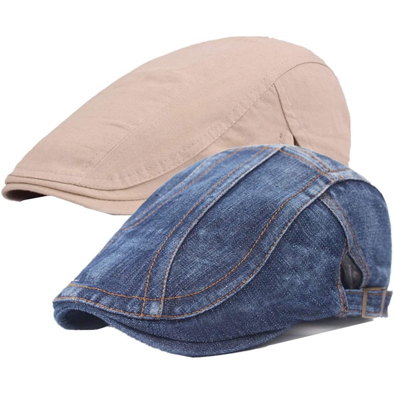 Newsboy Caps Men's Linen Duckbill Ivy Newsboy Hat Scally Flat Cap - Jean Blue+beige2 - CY18I50M5ZX $20.02