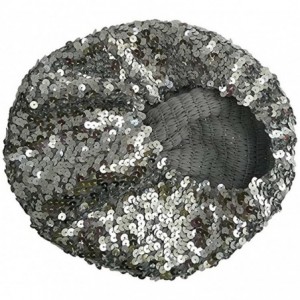 Berets Women Bling Sequins Beret Hat Sparkly Shining Beanie Cap for Dancing Party - Silver - CX17YQHZMEQ $7.92