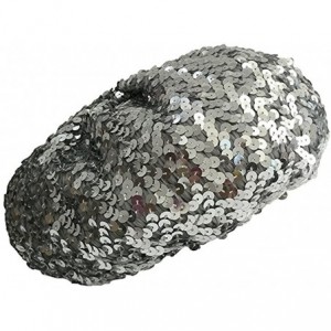 Berets Women Bling Sequins Beret Hat Sparkly Shining Beanie Cap for Dancing Party - Silver - CX17YQHZMEQ $7.92
