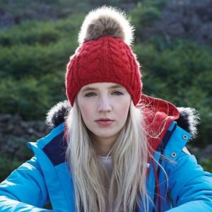 Skullies & Beanies Unisex Pom Pom Cable Beanie - Classic Red - CE12O142OPK $13.45