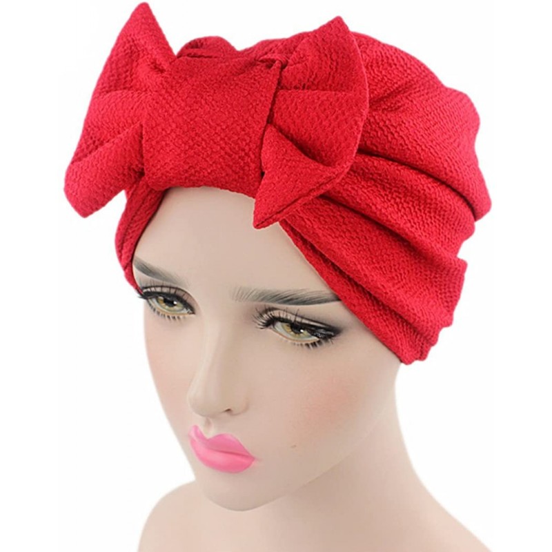 Skullies & Beanies Womens Removable Bowknot Hijab Turban Dual Purpose Cap - Red - CJ12NVCCXC6 $8.85